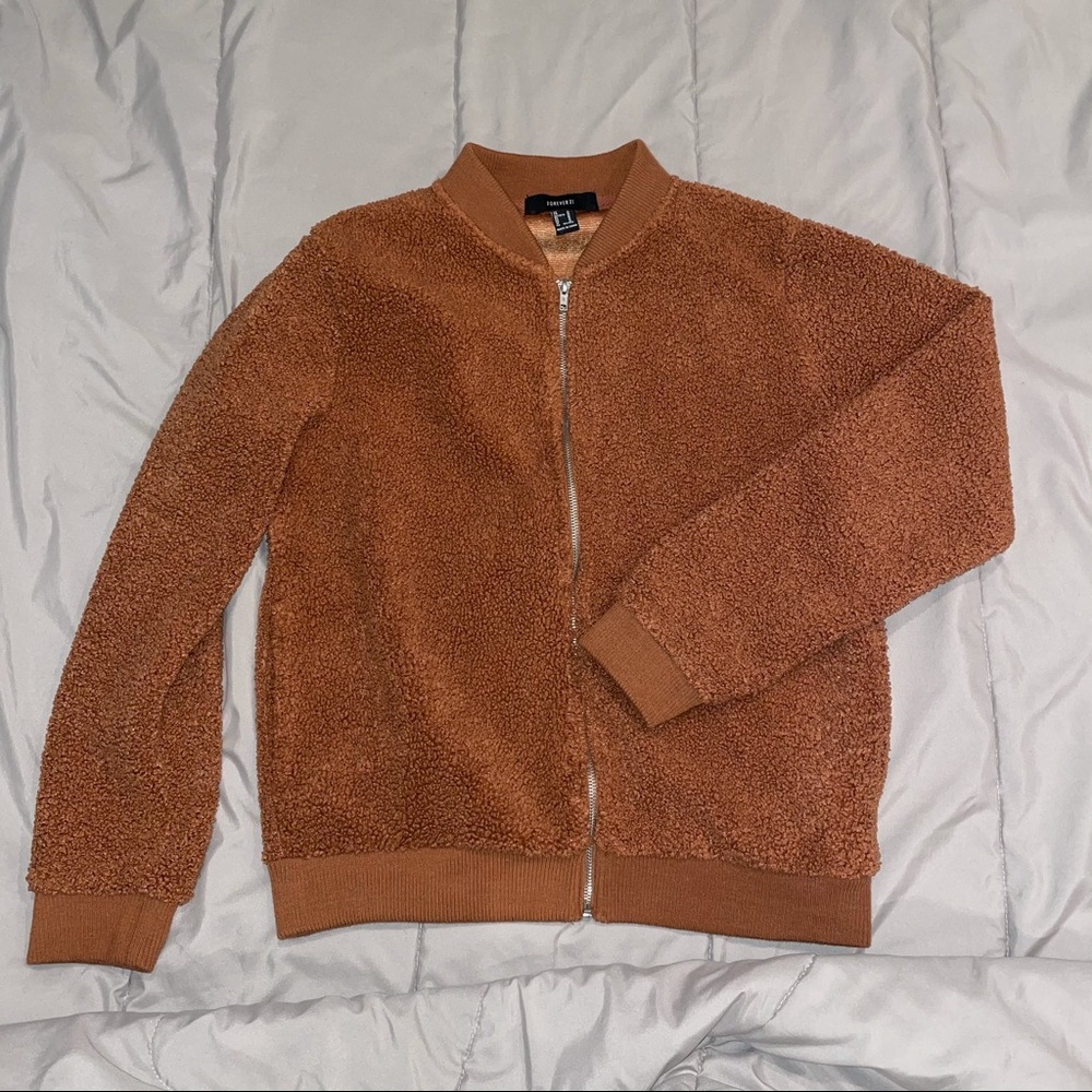 Forever 21 Brown Teddy Fur Sherpa Bomber Jacket